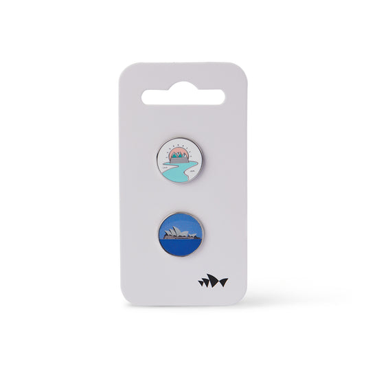 Silver and Blue Pin - One with Sydney Opera House illustration - One with Sydney Opera House Image