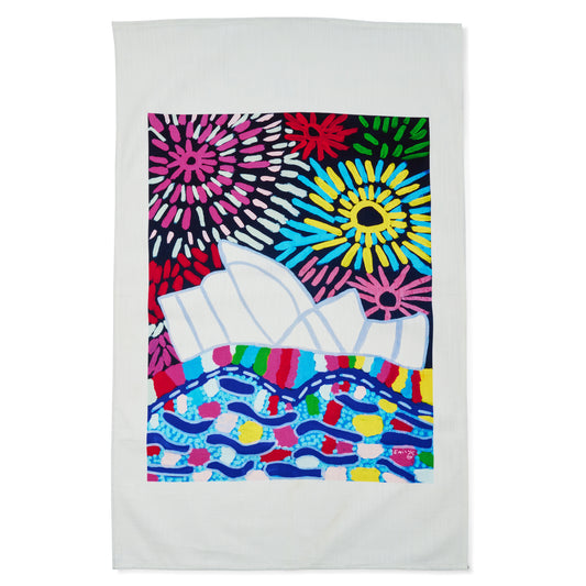 Firework Rainbow Reflection Tea Towel by Emily Crockford