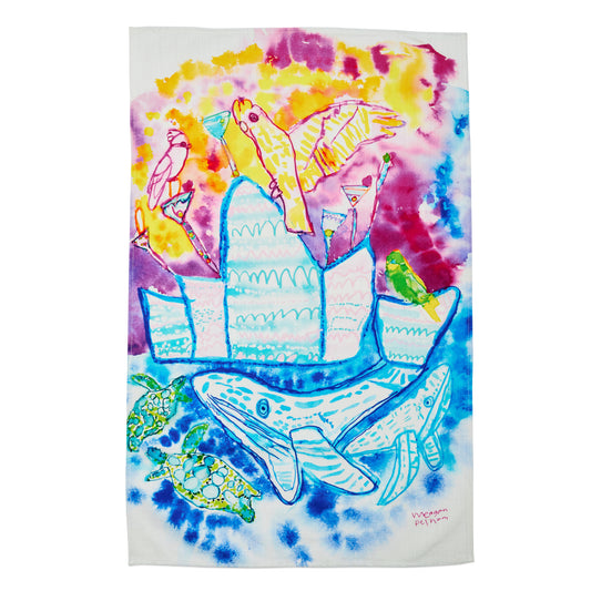 Cockatoo Cocktail Romantic Sunset Harbour Party Tea Towel by Meagan Pelham