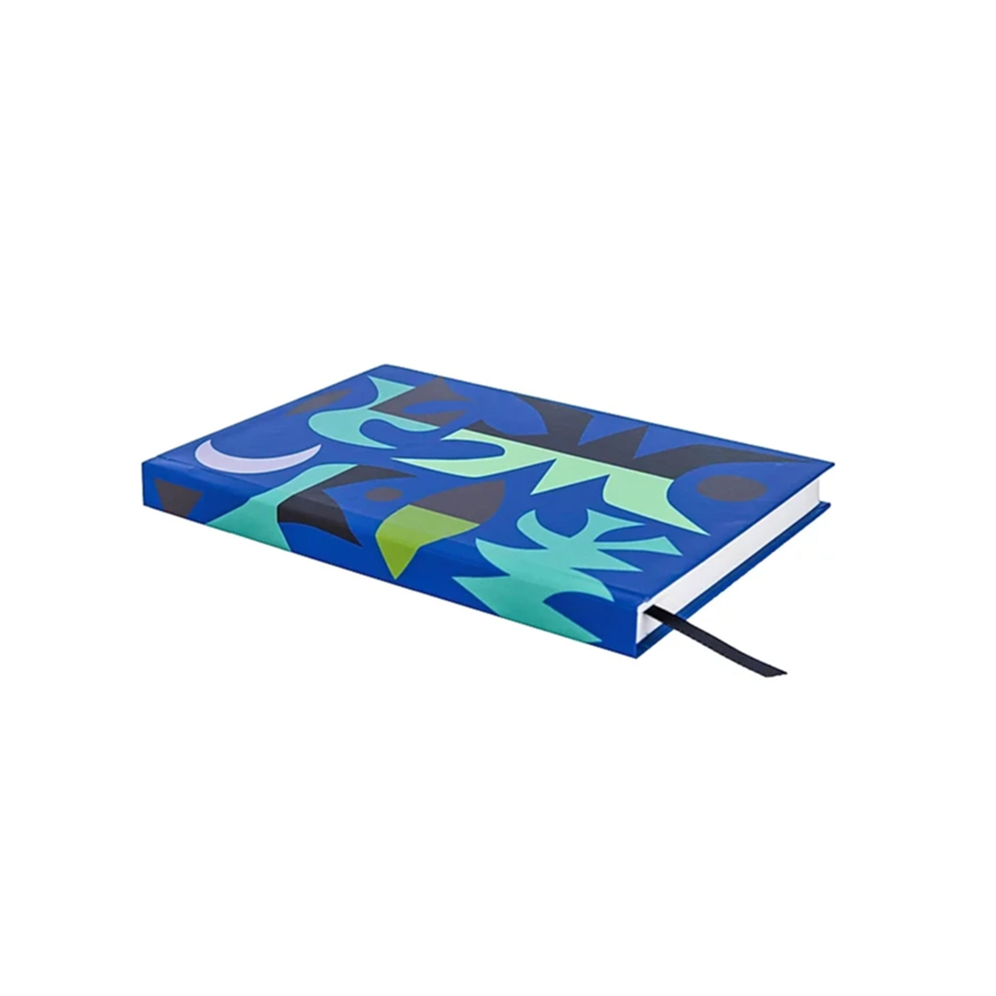 Side angle of A6 Notebook with Coburn Moon illustration print and book separator
