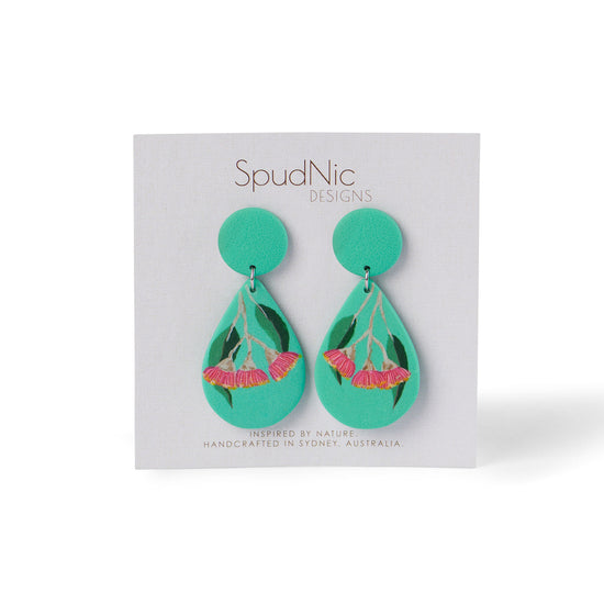These beautifully handmade earrings showcase the Australian native pink flowering gum.