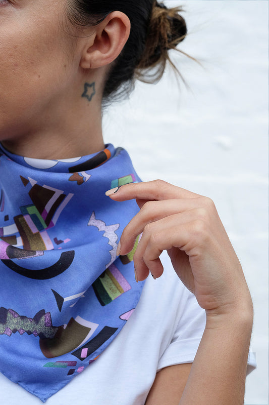 Palais Jacaranda Blue 100% Silk Scarf 