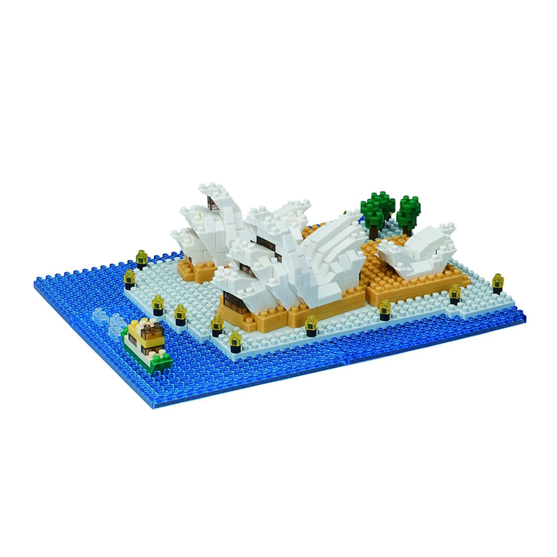 Nano block model of Sydney Opera House, showcasing its iconic architecture and intricate details.