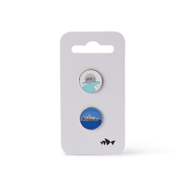 Silver and Blue Pin - One with Sydney Opera House illustration - One with Sydney Opera House Image
