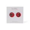 A pair of red stud earings with pink and green gum blossom print made by Polymer clay
