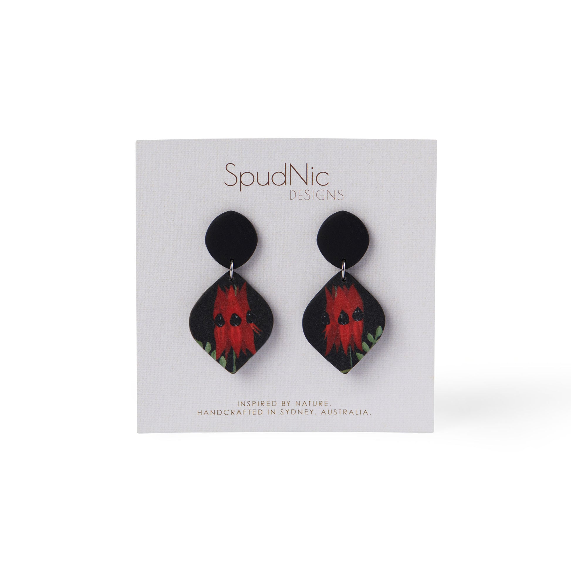 These beautifully handmade statement earrings showcase one of Australia's most unique native plants, the Sturt's Desert Pea.